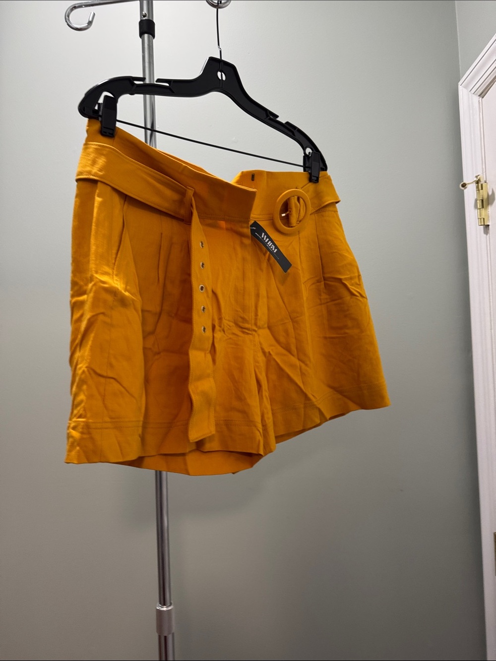 White House Black Market Mustard Yellow Belted Mini Shorts